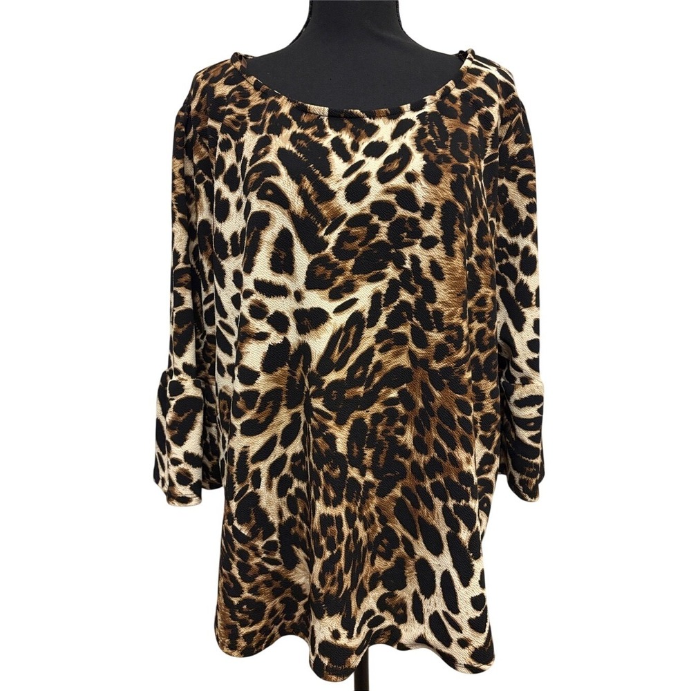 Green Envelope Leopard Print Black and Brown Top Size 2X